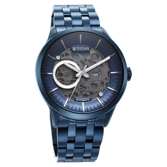 Metal Mechanicals Blue Dial Analog Stainless Steel Strap Watch for Men