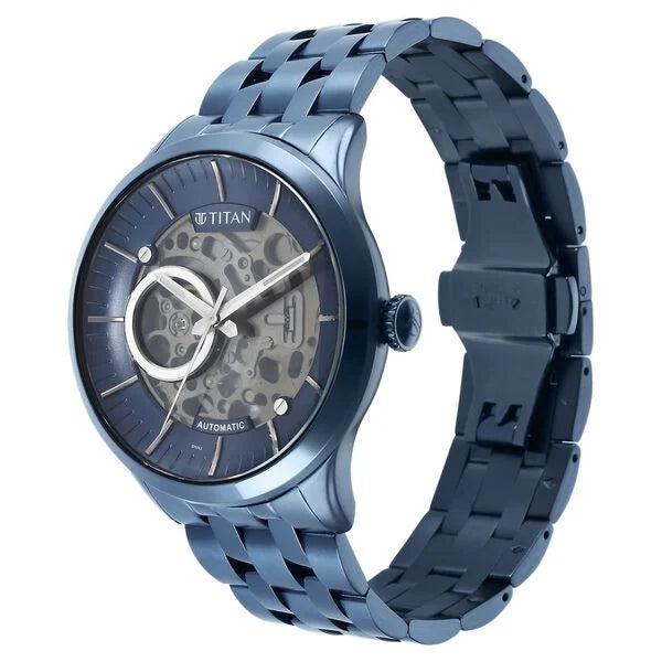 Metal Mechanicals Blue Dial Analog Stainless Steel Strap Watch for Men