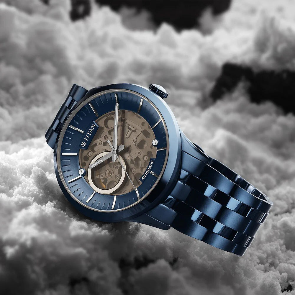 Metal Mechanicals Blue Dial Analog Stainless Steel Strap Watch for Men