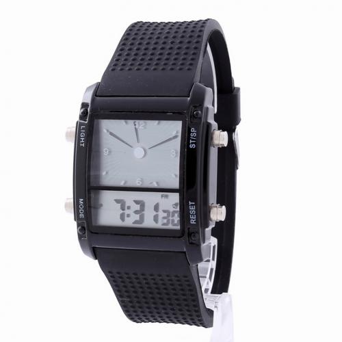 Men Women Rectangle Dail Dual Display Luminous LED Electronic Wrist Watch Gift Pin Buckle Rectangle Digital Rectangle Alloy Glas