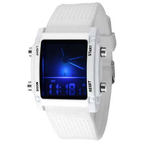 Men Women Rectangle Dail Dual Display Luminous LED Electronic Wrist Watch Gift Pin Buckle Rectangle Digital Rectangle Alloy Glas